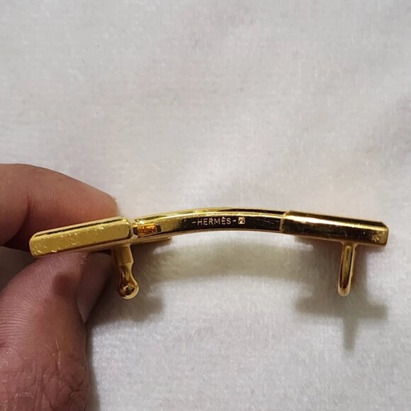 Hermès “H” Belt Buckle Gold Tone JA 01 17 Made in France – 3-1/2" X 2-1/2” Wide - Picture 4 of 5
